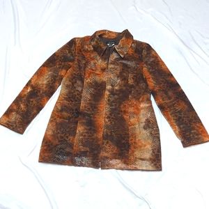 NueVa Reptile Snake Print Full Zip Long Line Lightweight Shimmer Jacket HAS HOLE